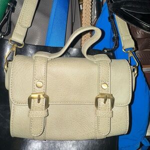 Anthropologie Cream Leather Shoulder Bag